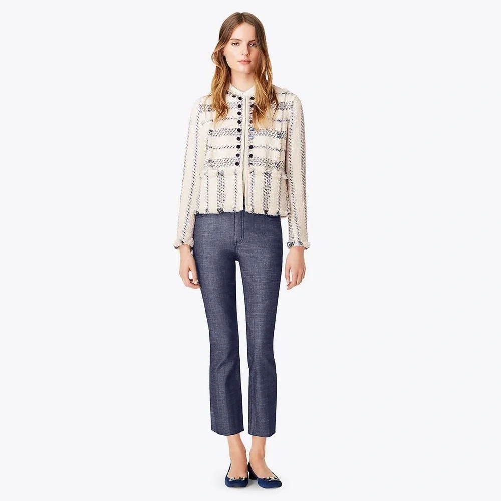 NWT $495 Tory Burch Abbot Embellished Striped Tweed Jacket